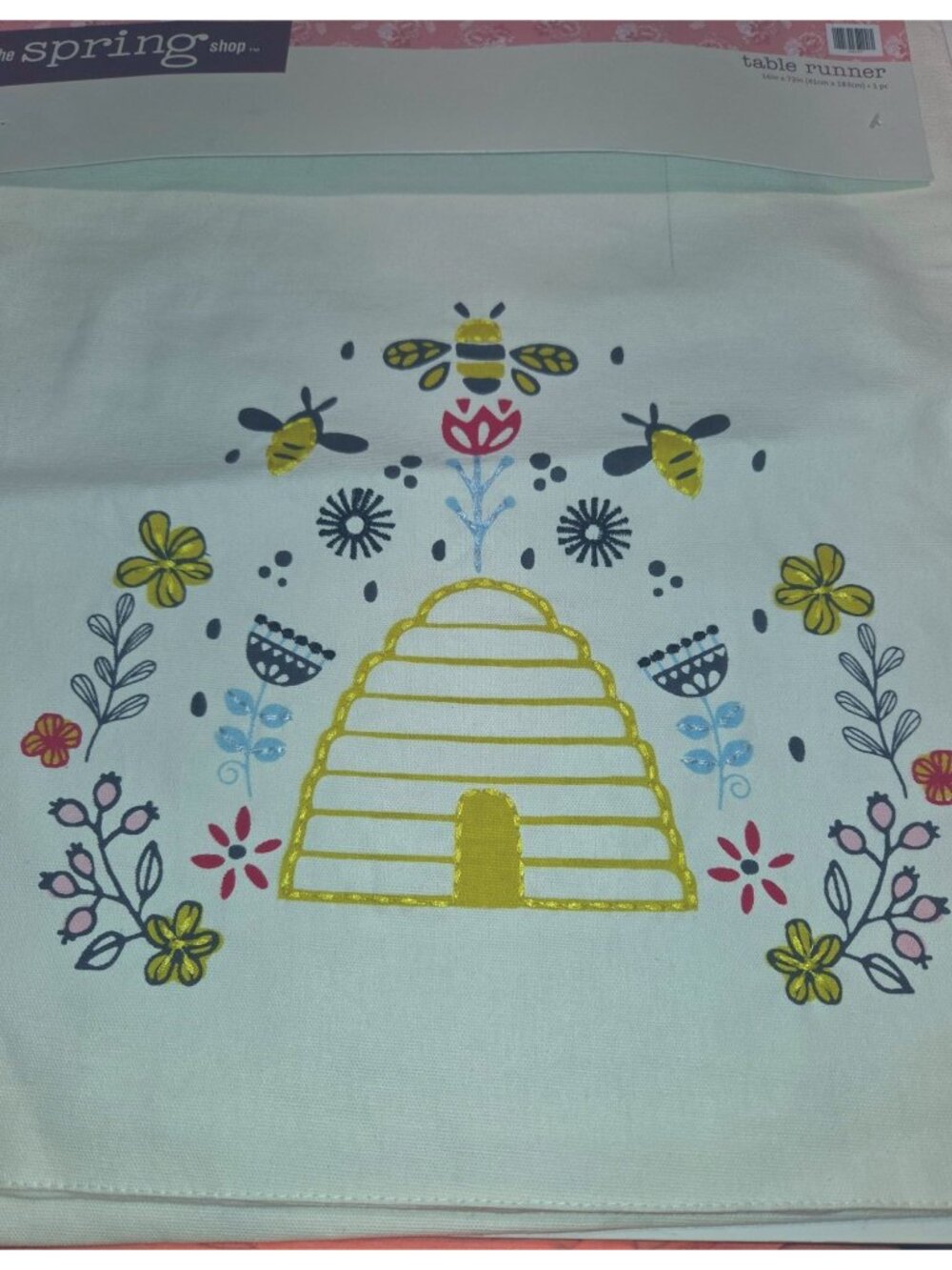 Beehive Embroidered Table Runner 16" x 72" With Floral And Bee Design New With T